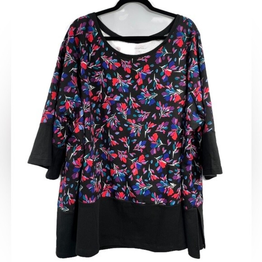 Woman Within Floral Sweatshirt Top Black Multi-Colored Comfy Size 3X (30/32)